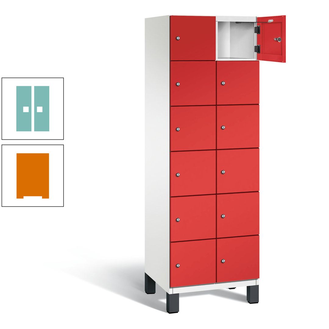 Fächerschrank, Stahlschrank, 12 Fächer, Türöffnungsbegrenzer, Füße, 1.980 x 600 x 525 mm (HxBxT), Korpus anthrazitgrau, Front anthrazitgrau