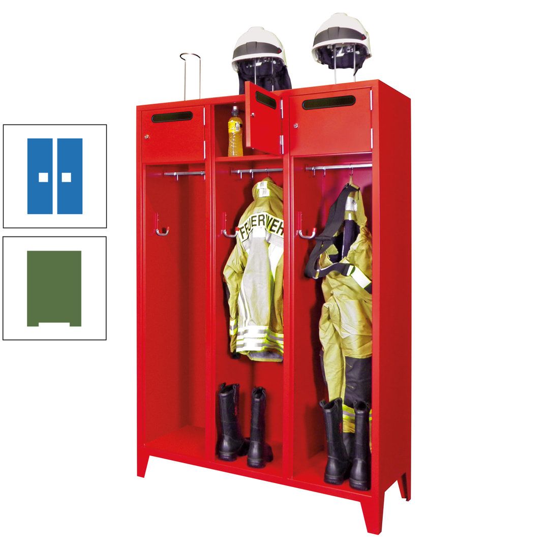 Feuerwehrschrank - 3 Abteile - Ablagefach mit Tür, Einwurfschlitz - 2.100 x 1.230 x 500 mm (HxBxT) - anthrazitgrau