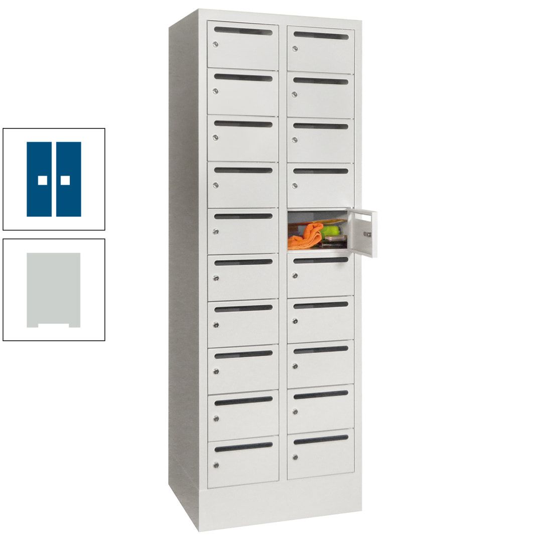 Postverteilerschrank, Schließfachschrank, 2 Abteile a 300 mm, 20 Fächer, 1.850 x 600 x 500 mm (HxBxT), Korpus anthrazitgrau, Front anthrazitgrau
