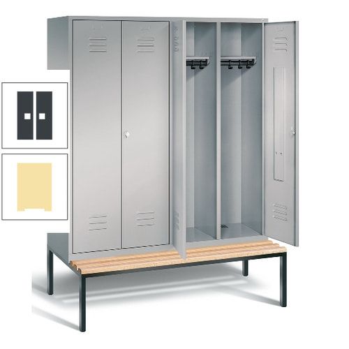 Doppel-Spindschrank, Buche Sitzbank untergebaut, 4 Abteile a 400 mm, Korpus lichtgrau, Tür anthrazitgrau, 2.090 x 1.590 x 815 mm (HxBxT)