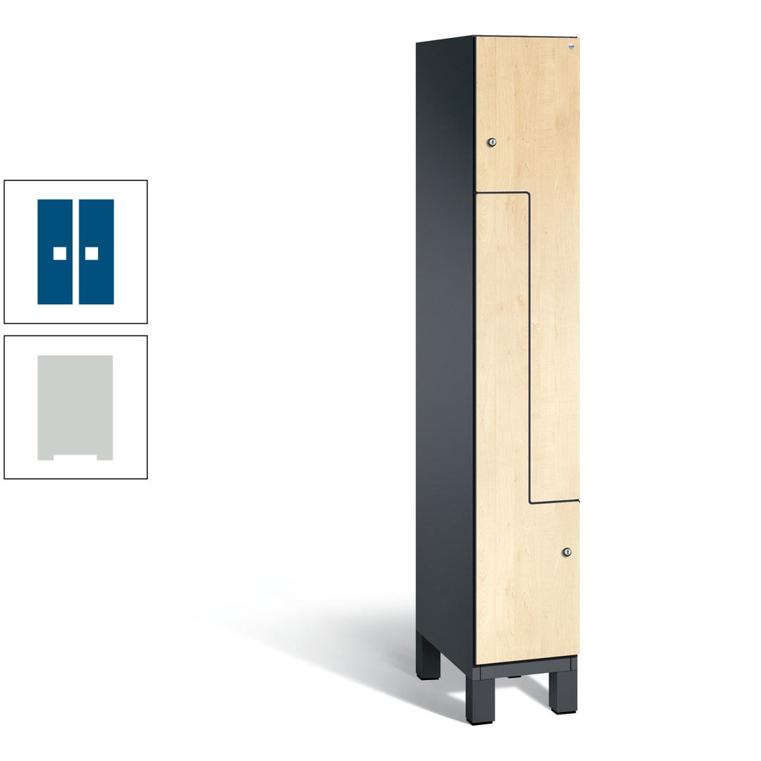 Z-Garderobenspind mit Füßen, 2 Personen, 1.980 x 300 x 525 mm (HxBxT), Korpus anthrazitgrau, Tür anthrazitgrau