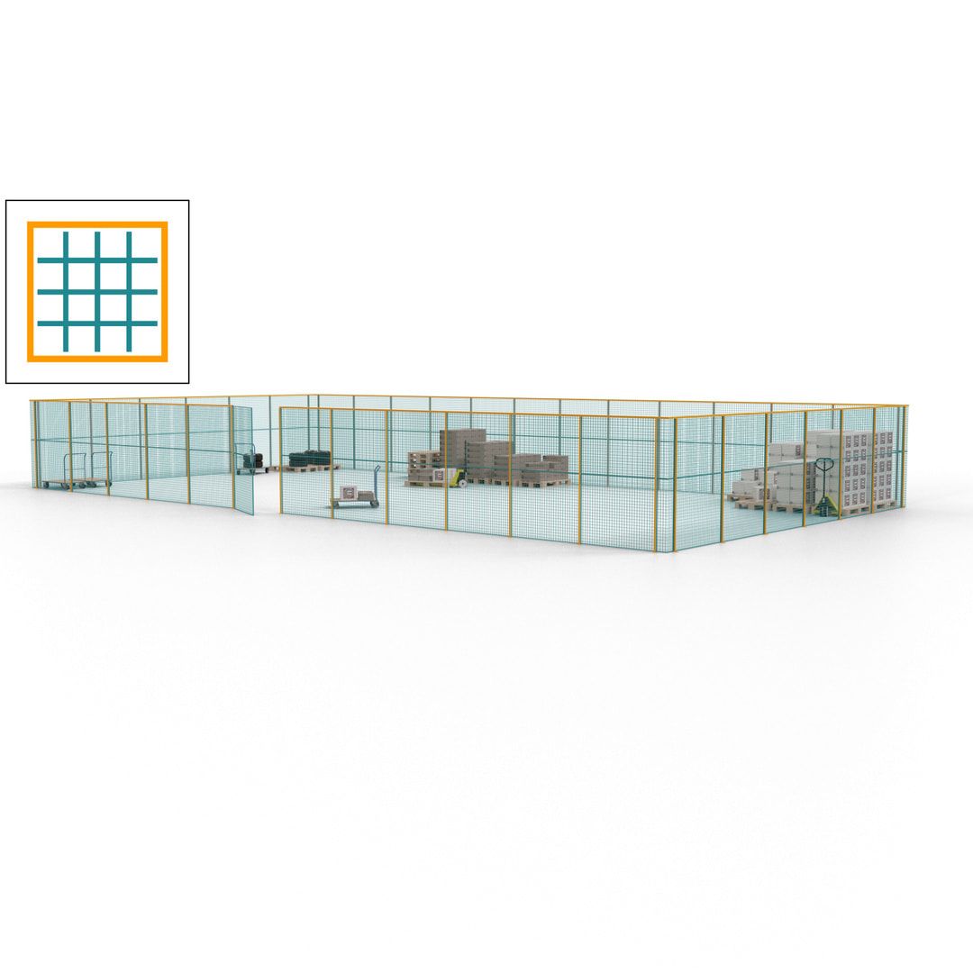 Maschinen Schutzgitter - Hallentrennwand - Sicherheitszaun - Tür - 54 m - 2.200 x 18.400 x 9.400 mm (HxBxT) - enzianblau
