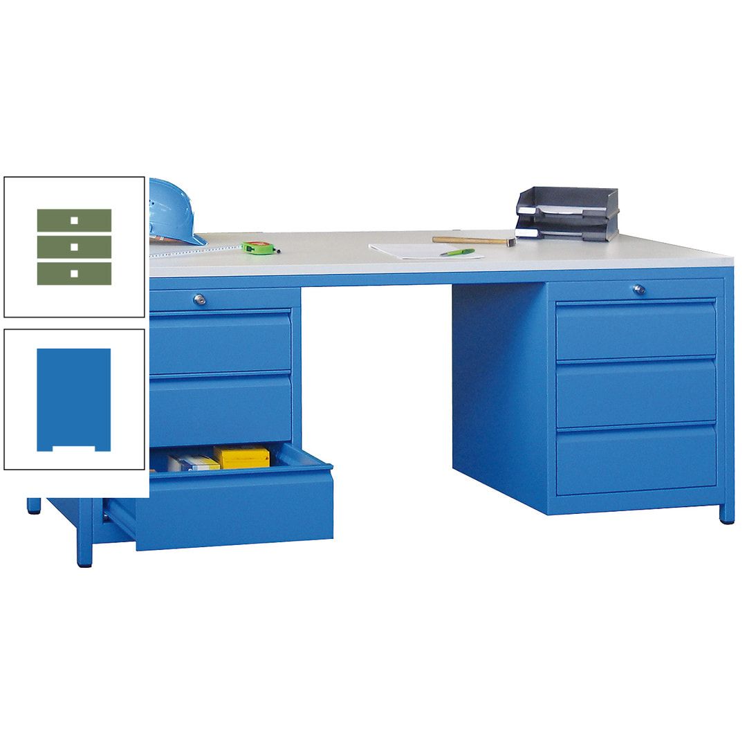 Meisterschreibtisch - 2 Schubladenblöcke - 6 Schubladen - 720 x 1.700 x 800 mm (HxBxT) - anthrazitgrau