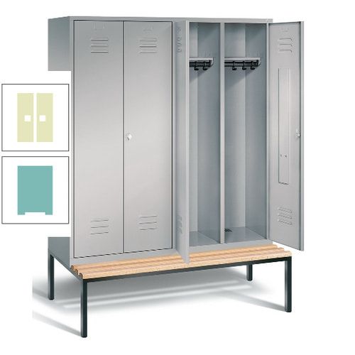 Doppel-Spindschrank, Buche Sitzbank untergebaut, 4 Abteile a 400 mm, Korpus lichtgrau, Tür anthrazitgrau, 2.090 x 1.590 x 815 mm (HxBxT)