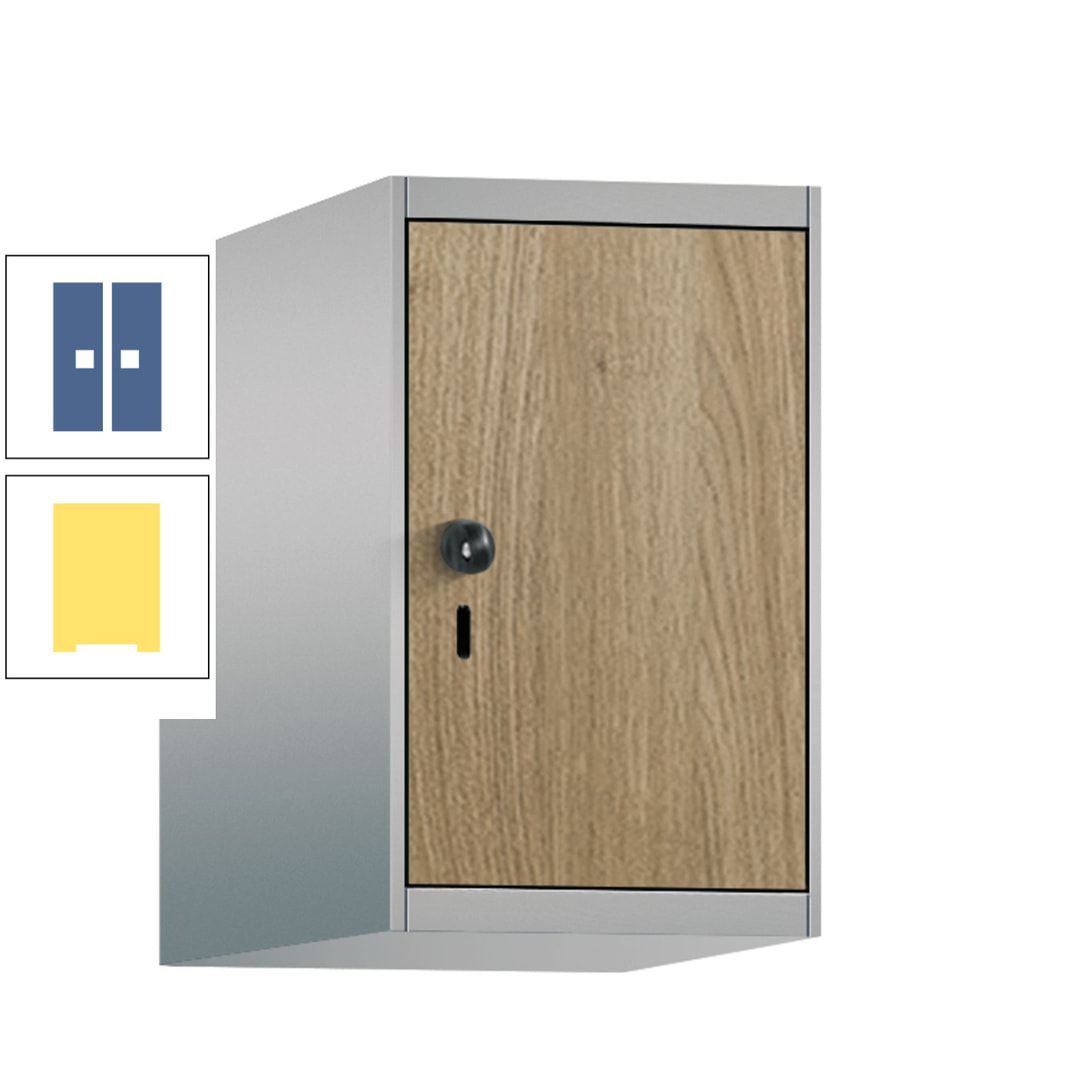 Aufsatzschrank, Schrankaufsatz, 1 Fach a 300 mm, Farbe Pastellgelb, Tür anthrazitgrau, 500 x 300 x 500 mm (HxBxT)