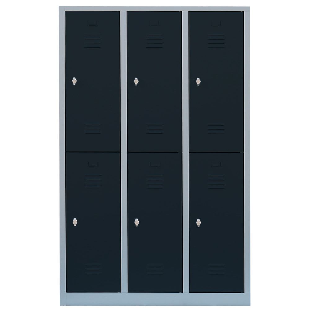 Garderobenschrank, Doppelstockspind, 3 Abteile, 6 Fächer, 1.800 x 1.185 x 500 mm (HxBxT), Stahl, Drehriegel, Korpus: lichtgrau, Front: anthrazitgrau