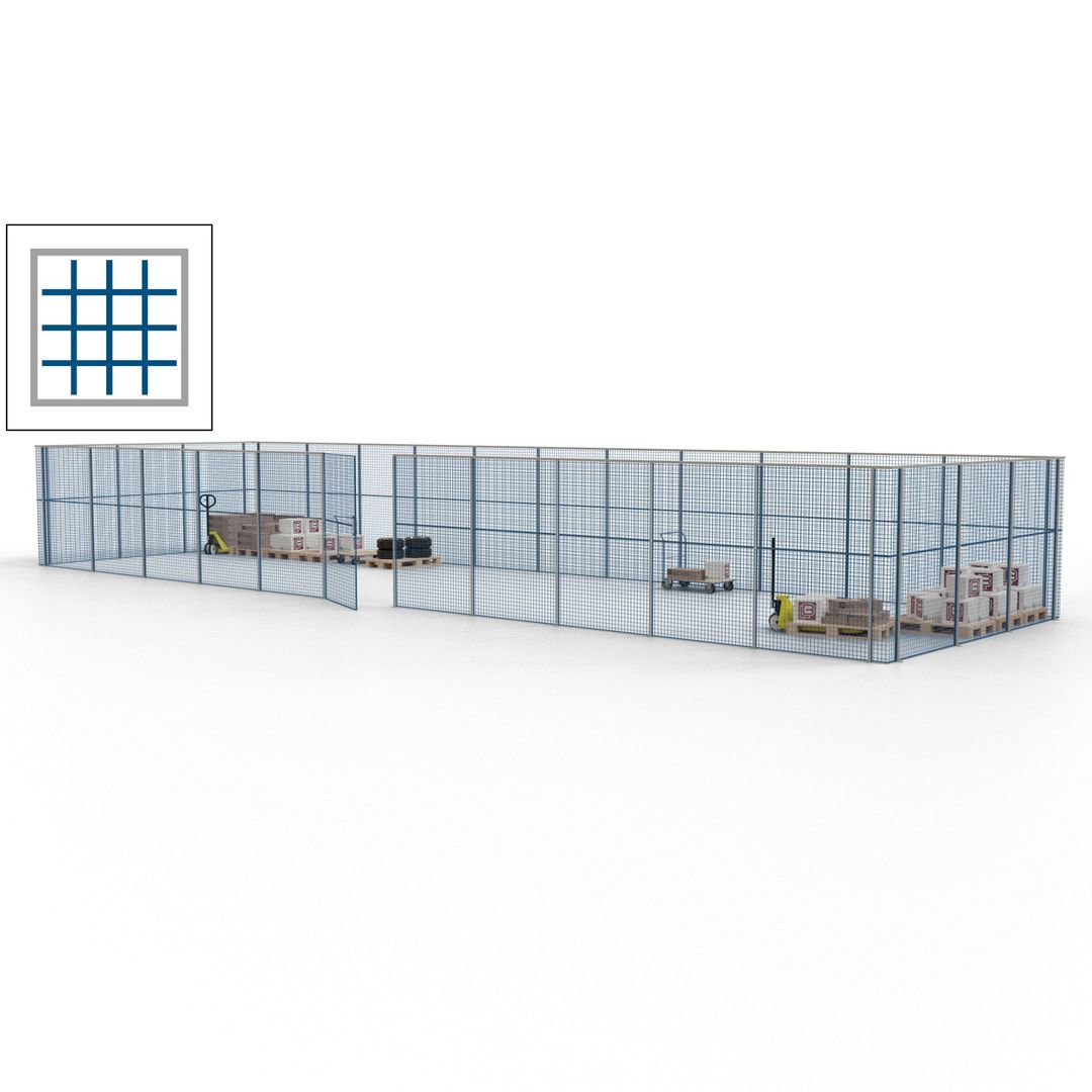 Maschinen Schutzgitter - Hallentrennwand - Sicherheitszaun - Tür - 42 m - 2.200 x 16.900 x 4.900 mm (HxBxT) - enzianblau