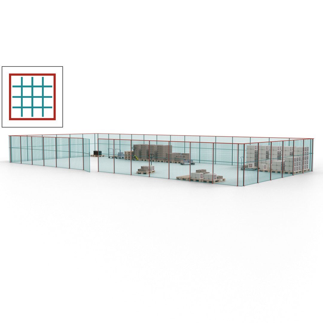 Maschinen Schutzgitter - Hallentrennwand - Sicherheitszaun - Tür - 60 m - 2.200 x 21.400 x 9.400 mm (HxBxT) - enzianblau