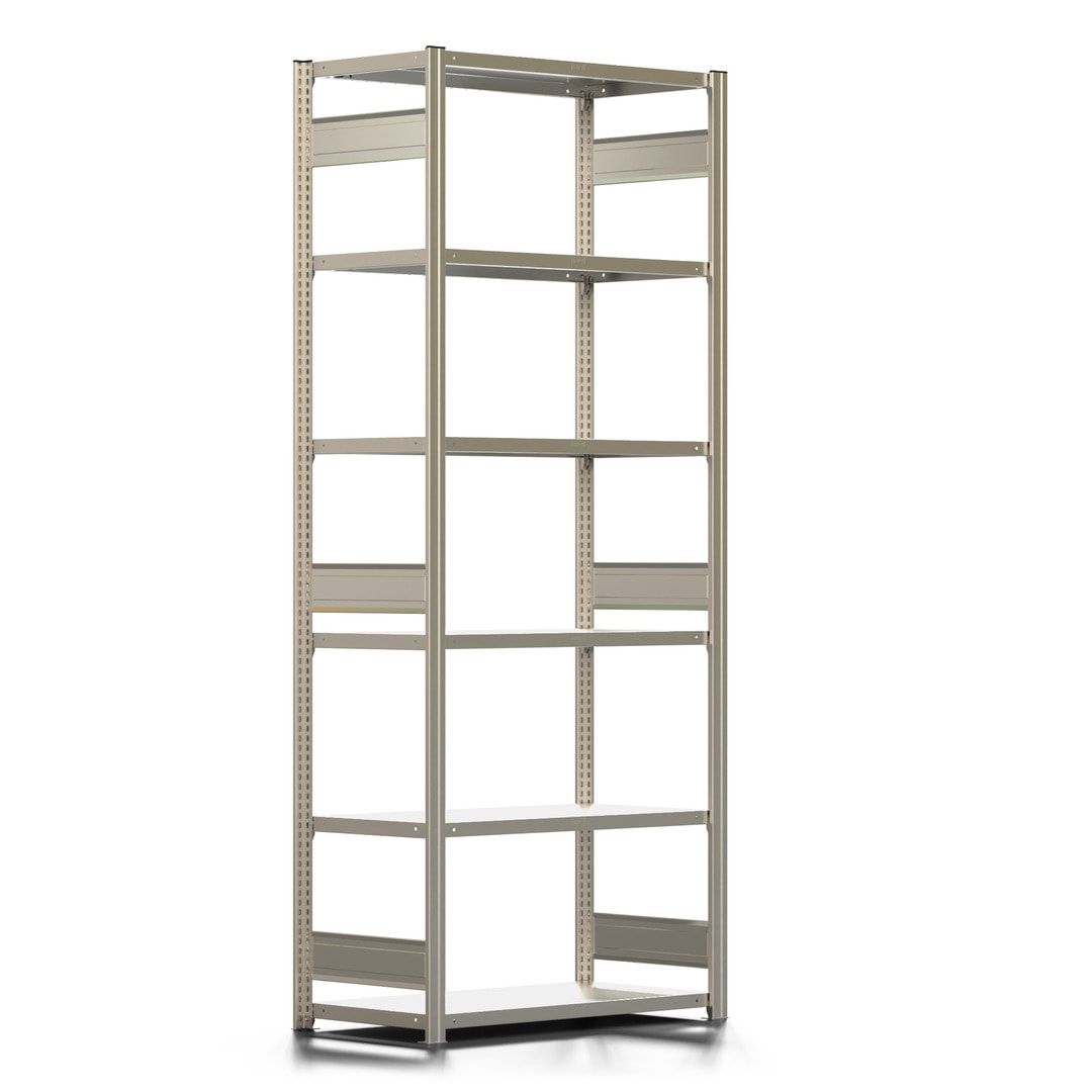 Fachbodenregal mit Tiefenriegel - 350 kg - 2.500 x 1.005 x 526 mm (HxBxT) - Anbauregal - 6 Böden - enzianblau - Lagerregal - Steckregal BERT