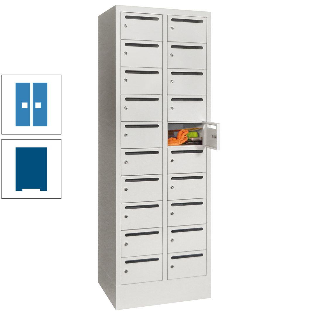 Postverteilerschrank, Schließfachschrank, 2 Abteile a 300 mm, 20 Fächer, 1.850 x 600 x 500 mm (HxBxT), Korpus anthrazitgrau, Front anthrazitgrau