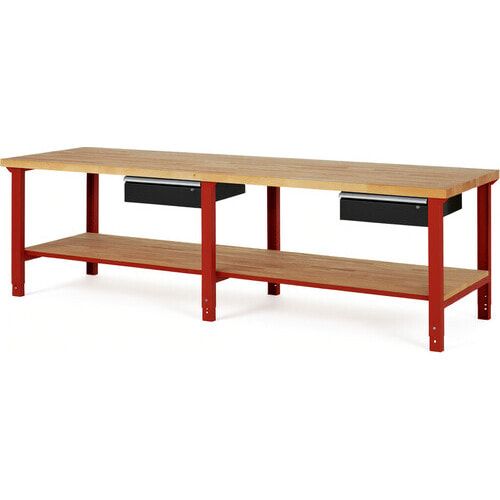 Werkbank mit Ablage - 2 Schubladen - 150:2 - höhenverstellbar 790 - 1.140 mm - 3.000 x 900 mm (BxT) - 750 kg - Buche - Anthrazitgrau