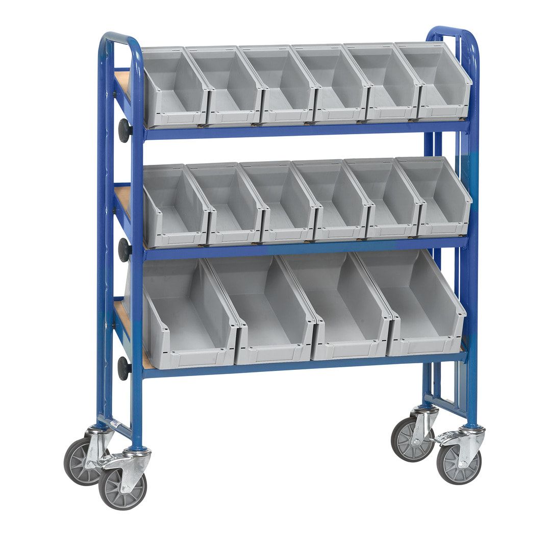 Fetra - Etagenwagen für 16 Sichtlagerkästen - 1.205 x 362 x 1.050 mm (HxBxT) - Montagewagen