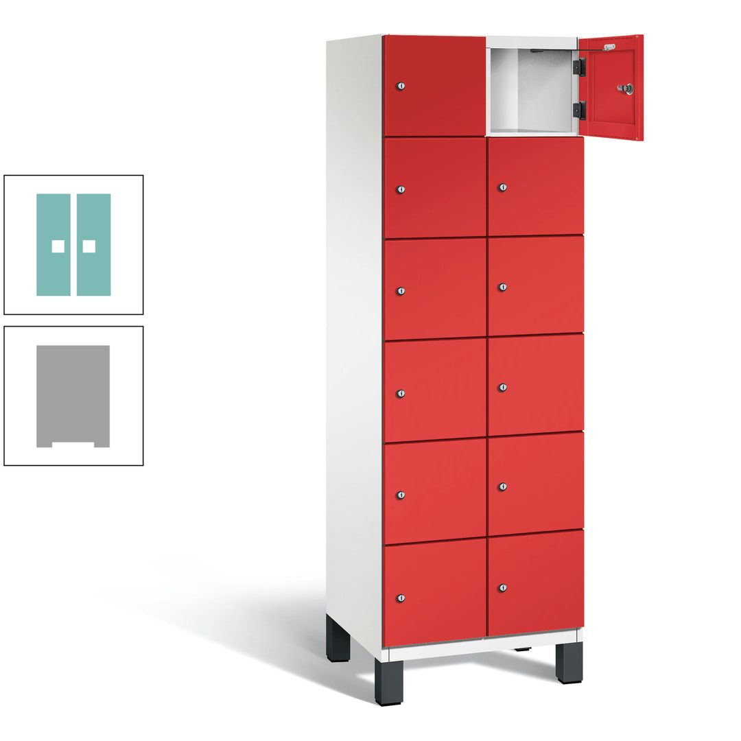 Fächerschrank, Stahlschrank, 12 Fächer, Türöffnungsbegrenzer, Füße, 1.980 x 600 x 525 mm (HxBxT), Korpus anthrazitgrau, Front anthrazitgrau