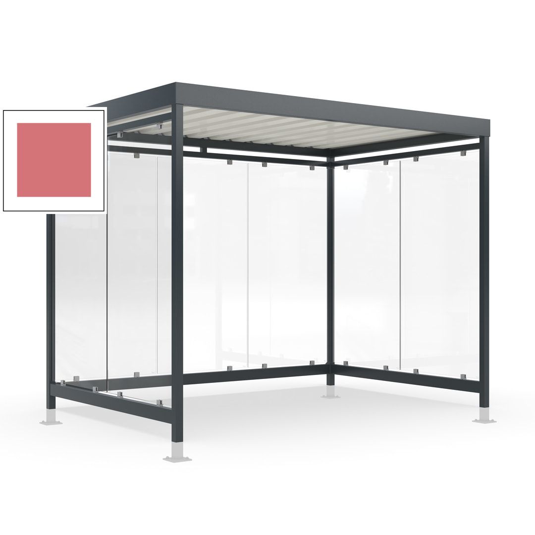 Raucherunterstand mit Überpflasterung, fertig montiert, Fahrgastunterstand, Bushaltestelle, 2.440 x 3.180 x 2.165 mm (HxBxT), 7 Wände, Achatgrau