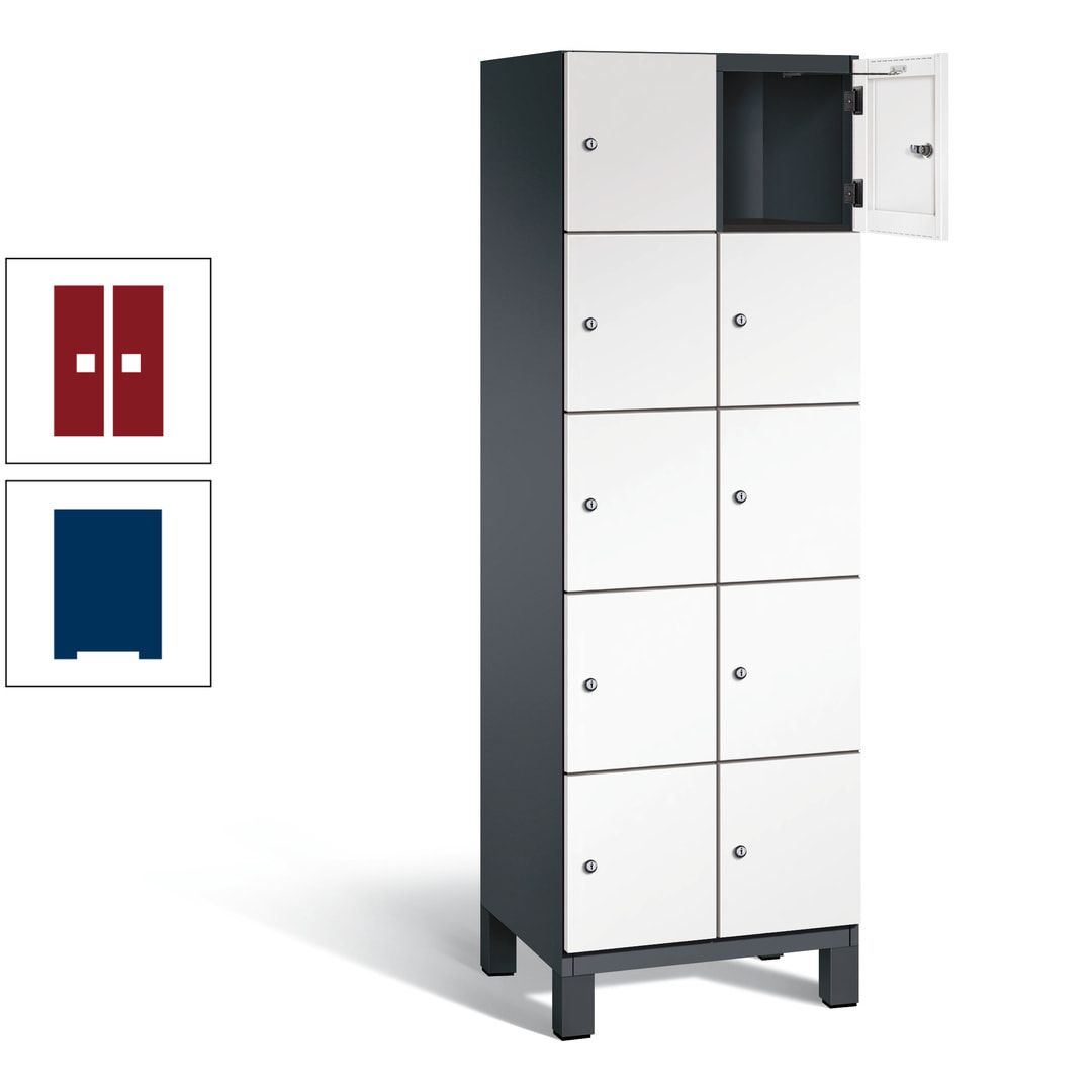 Fächerschrank, Stahlschrank, 10 Fächer, Türöffnungsbegrenzer, Füße, 1.980 x 600 x 525 mm (HxBxT), Korpus anthrazitgrau, Front anthrazitgrau