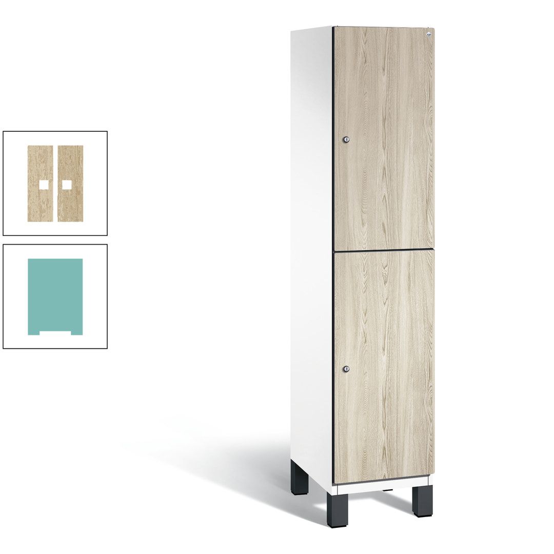 Fächerschrank, Garderobenschrank, mit Füßen, 1 Abteile, 1.980 x 400 x 525 mm (HxBxT), Korpus anthrazitgrau, Tür Donau-Ahorn