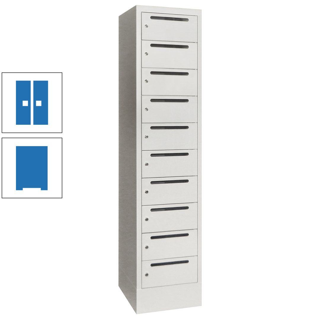 Postverteilerschrank, Schließfachschrank, 1 Abteil a 400 mm, 10 Fächer, 1.850 x 400 x 500 mm (HxBxT), Korpus anthrazitgrau, Front anthrazitgrau