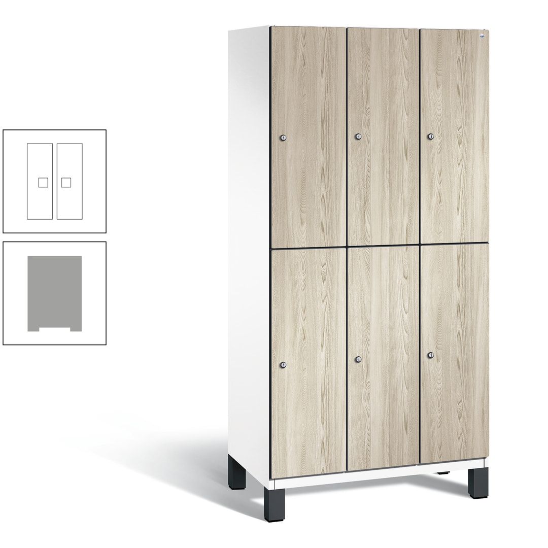 Fächerschrank, Garderobenschrank, mit Füßen, 3 Abteile, 1.980 x 900 x 525 mm (HxBxT), Korpus anthrazitgrau, Tür Donau-Ahorn