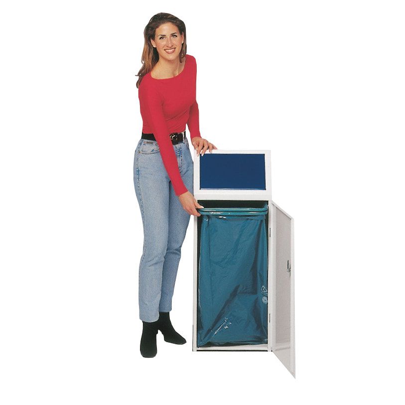 Wertstoffsammelgerät mit Inneneinsatz - 70 l - 1.000 x 400 x 400 mm (H x B x T) - Korpus verkehrsweiß - Einwurfklappe enzianblau - Abfallbehälter