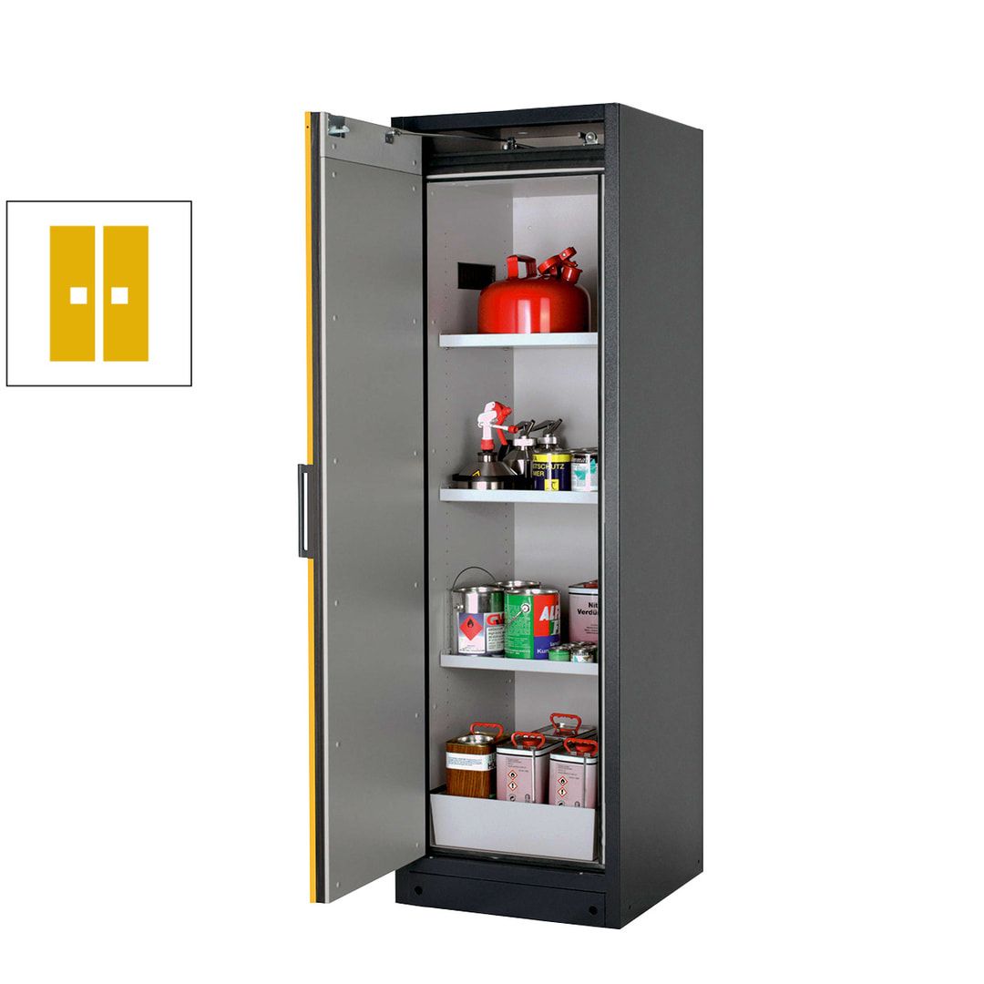 Gefahrstoffschrank - 1.953x599x615 mm - 2 Fachböden - Edelstahl-Einrichtung - Türanschlag Links - Front enzianblau