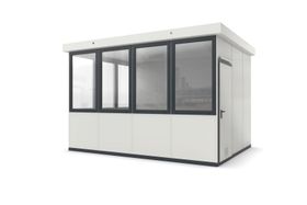 Bürocontainer, Pförtnerhäuschen, Kassenhaus, Anmeldung, mobil, für Außen, 2.800 x 4.045 x 3.045 mm (HxBxT), 12,31 qm, Inklusive Fußboden