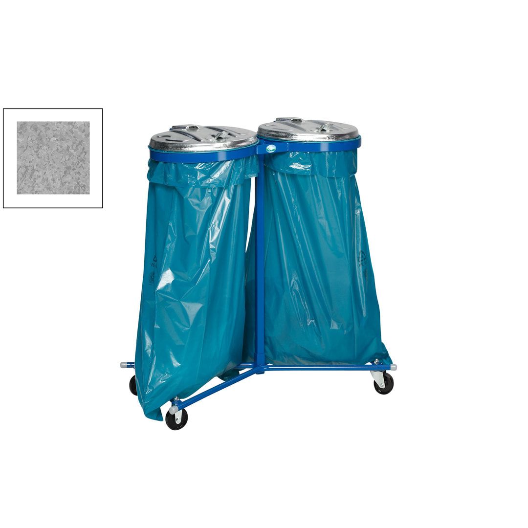 Müllsackhalter zur Wandmontage - für einen 120 l Sack - 400 x 510 mm (BxT) - enzianblau - Deckel Feuerverzinkt