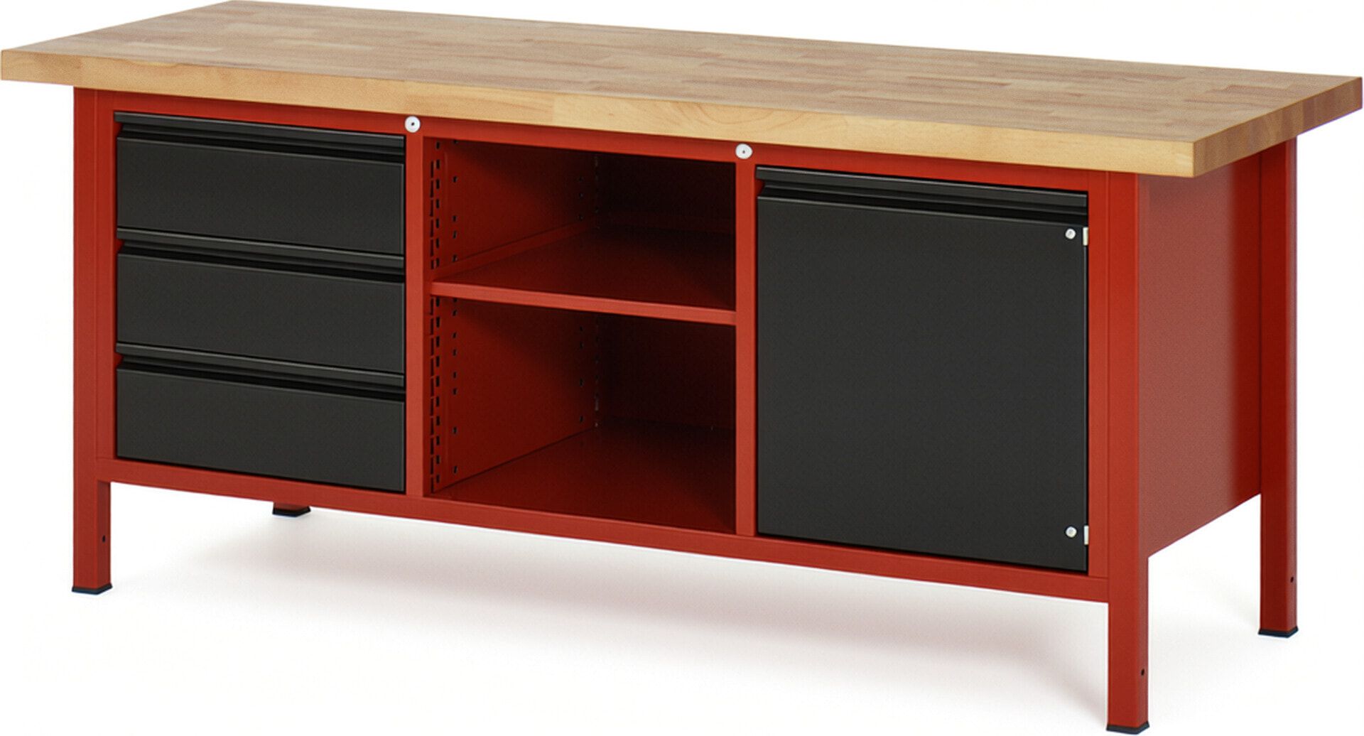 Werkbank - 3 Schubladen - 180:3 - 1 Schrank - höhenverstellbar 840 - 1.040 mm - 2.000 x 700 mm (BxT) - 1,25 t - Buche - Anthrazitgrau