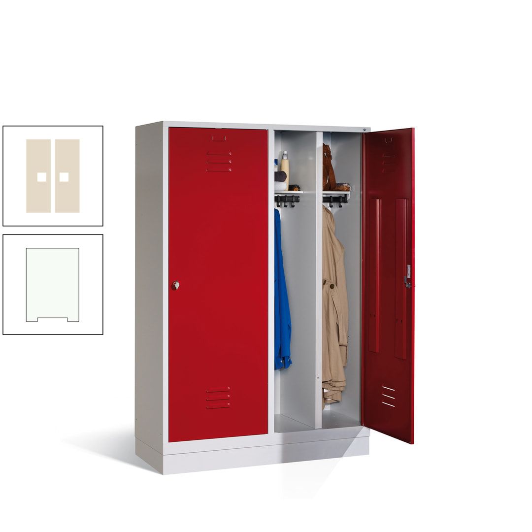 Doppel-Spind mit Großtüren, Garderobenschrank mit Sockel, 4 Abteile a 300 mm, Korpus anthrazitgrau, Tür anthrazitgrau, 1.800 x 1.190 x 500 mm (HxBxT)