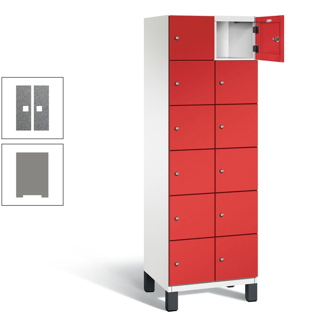 Fächerschrank, Stahlschrank, 12 Fächer, Türöffnungsbegrenzer, Füße, 1.980 x 600 x 525 mm (HxBxT), Korpus anthrazitgrau, Front anthrazitgrau