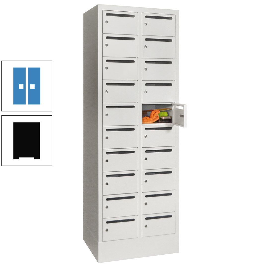 Postverteilerschrank, Schließfachschrank, 2 Abteile a 300 mm, 20 Fächer, 1.850 x 600 x 500 mm (HxBxT), Korpus anthrazitgrau, Front anthrazitgrau