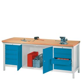 Werkbank mit Schubladenblöcken und Schrank - Traglast 1.400 kg - 900 x 2.000 x 700 (HxBxT) - Farbe wählbar