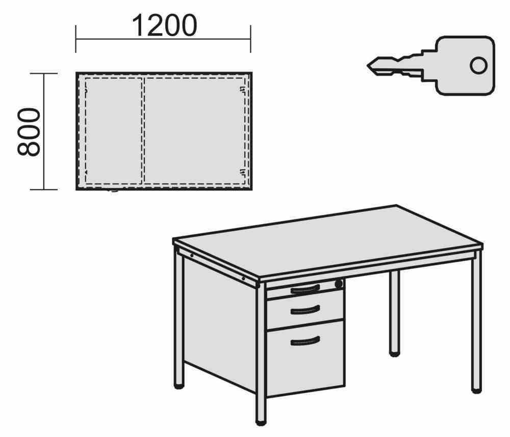 Schreibtisch 4-Fuß Eco - Hängecontainer - 3 Schubfächer - abschließbar - 720 x 1.200 x 800 mm (HxBxT) - Gestell lichtgrau - Ahorn