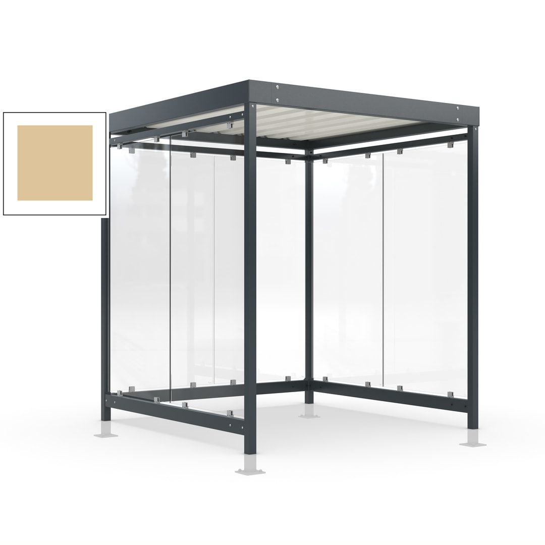 Raucherunterstand, Bushaltestelle, Bausatz, mit Überpflasterung, 6-7 Personen, 6 Wände, 2.440 x 2.165 x 2.165 mm (HxBxT), Achatgrau