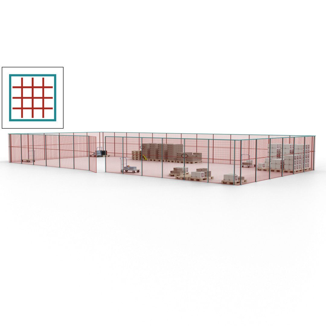 Maschinen Schutzgitter - Hallentrennwand - Sicherheitszaun - Tür - 57 m - 2.200 x 19.900 x 9.400 mm (HxBxT) - enzianblau