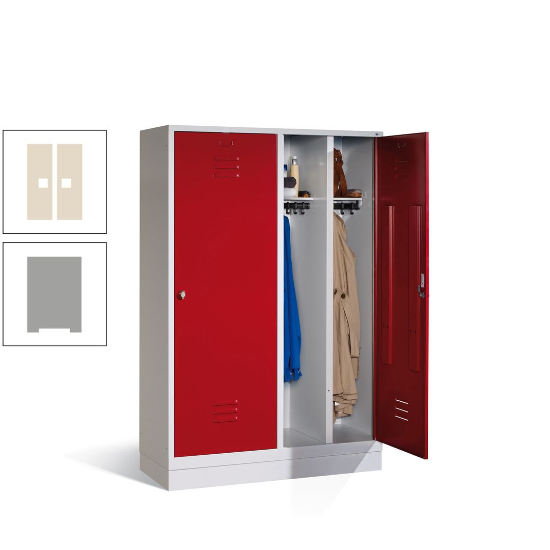 Doppel-Spind mit Großtüren, Garderobenschrank mit Sockel, 4 Abteile a 300 mm, Korpus anthrazitgrau, Tür anthrazitgrau, 1.800 x 1.190 x 500 mm (HxBxT)