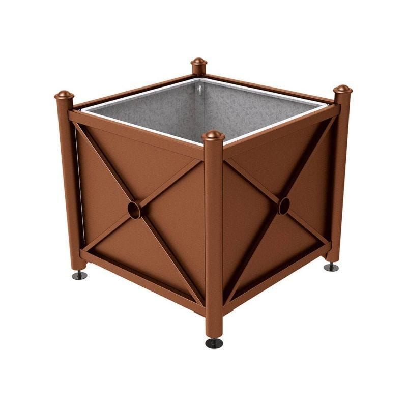Pflanzbehälter, fvz.Stahl, innen feuerverzinkt, Verladungsgriffe, verstellbare Füße, Kopf Agora, 900 x 1.000 x 1.000 mm (HxBxT), enzianblau