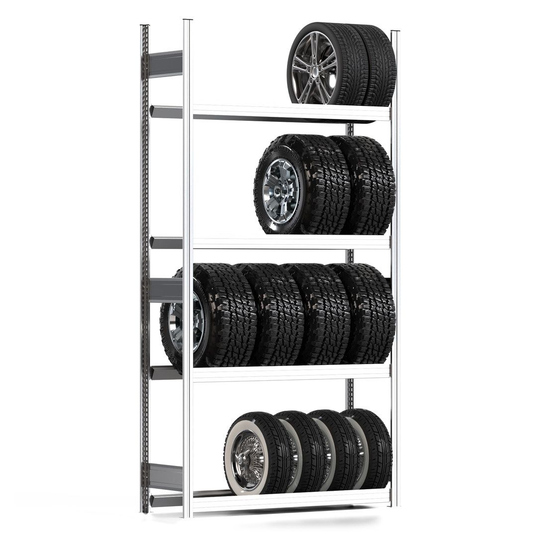 Gebrauchtes Räderregal Reifenregal - 250 kg - 2.500 x 3.071 x 400 mm (HxBxT) - 4 Ebenen - 3 Felder Set - Steckregal BERT