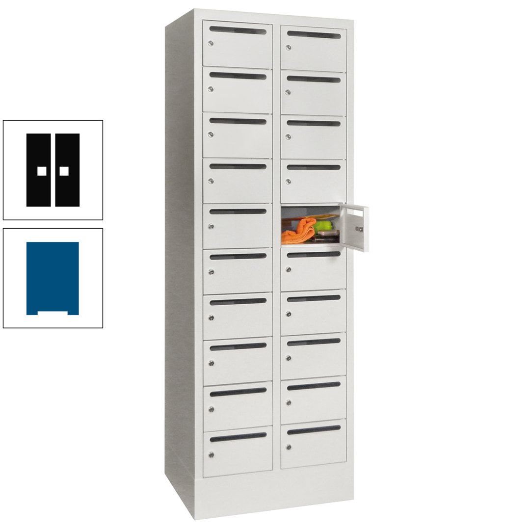 Postverteilerschrank, Schließfachschrank, 2 Abteile a 300 mm, 20 Fächer, 1.850 x 600 x 500 mm (HxBxT), Korpus anthrazitgrau, Front anthrazitgrau