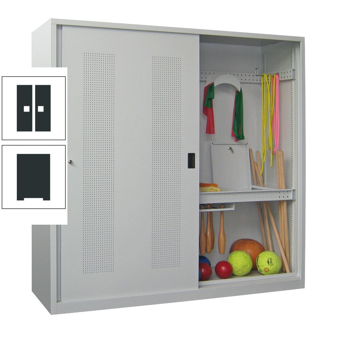 Ballschrank - Schiebetüren mit Lochfeld - Trennwand - 1.950x2.000x600 mm (HxBxT) - anthrazitgrau
