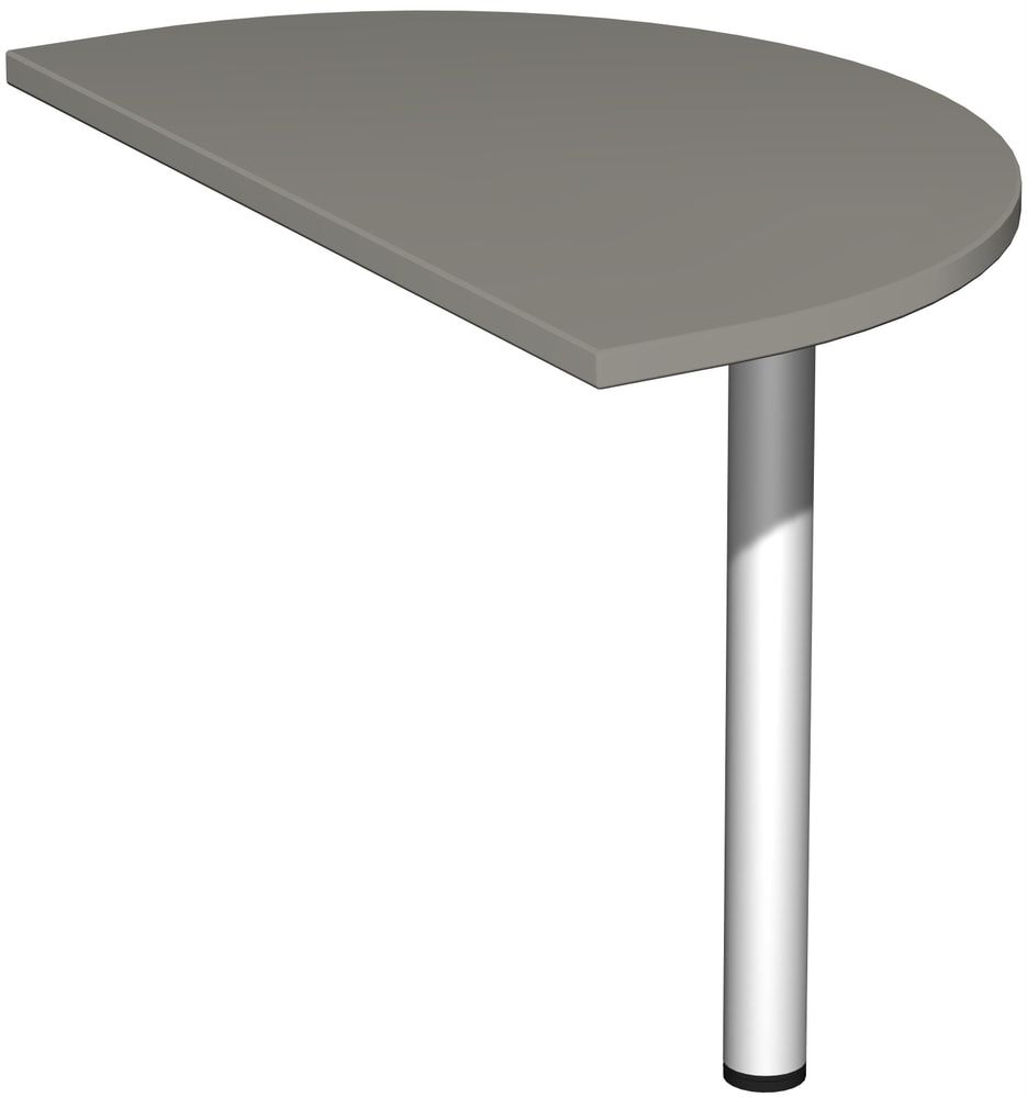 Anbautisch halbrund, inkl. Stützfuß, Schreibtisch 4-FußProQuadrat, 680-820 x 500 x 80 mm (HxBxT), inkl.Verkettungsmaterial, Gestell silber, Dekor Onyx
