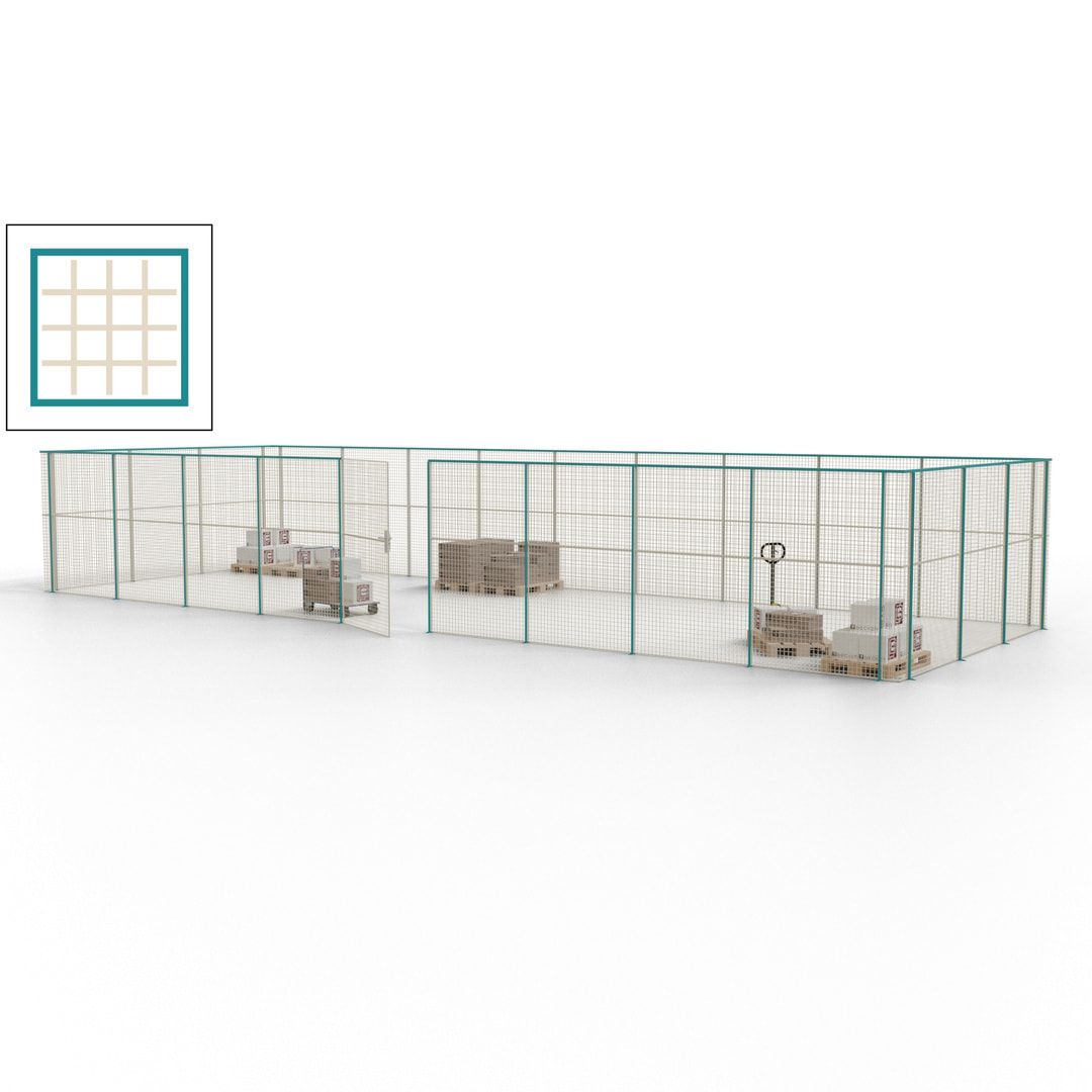Maschinen Schutzgitter - Hallentrennwand - Sicherheitszaun - Tür - 36 m - 2.200 x 13.900 x 4.900 mm (HxBxT) - enzianblau