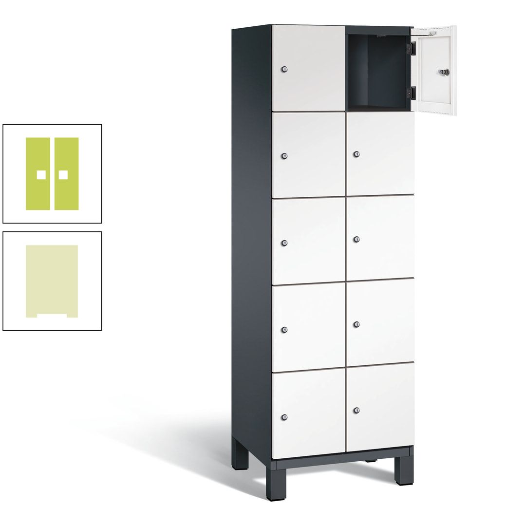 Fächerschrank, Stahlschrank, 10 Fächer, Türöffnungsbegrenzer, Füße, 1.980 x 600 x 525 mm (HxBxT), Korpus anthrazitgrau, Front anthrazitgrau