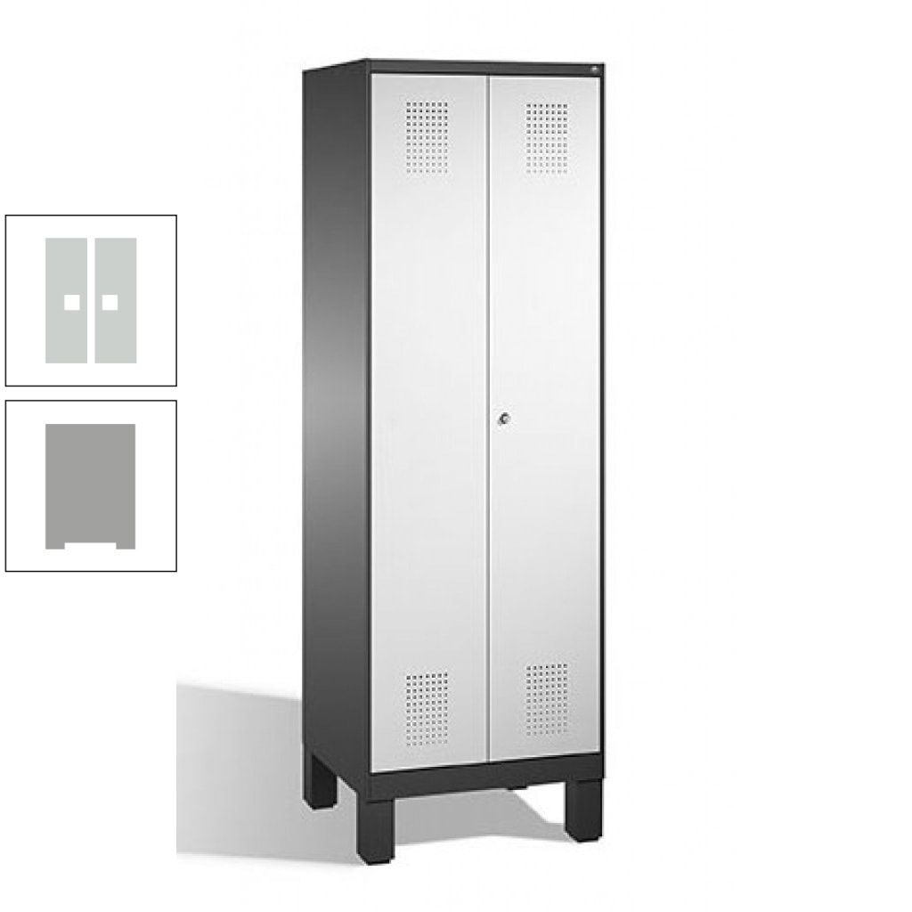 Doppel-Spind, Doppeltüren, Garderobenschrank mit Füßen, 2 Abteile a 300 mm, Korpus anthrazitgrau, Tür anthrazitgrau, 1.850 x 600 x 500 mm (HxBxT)