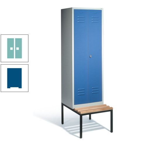 Doppel-Spindschrank, Buche Sitzbank untergebaut, 2 Abteile a 300 mm, Korpus lichtgrau, Tür anthrazitgrau, 2.090 x 610 x 815 mm (HxBxT)