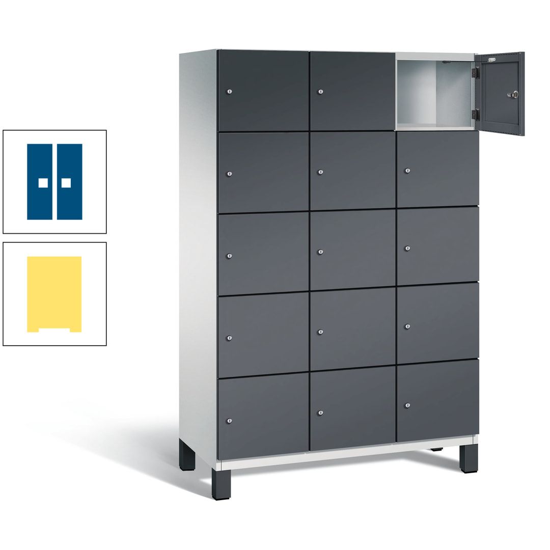 Fächerschrank, Stahlschrank, 15 Fächer, Türöffnungsbegrenzer, Füße, 1.980 x 1.200 x 525 mm (HxBxT), Korpus anthrazitgrau, Front anthrazitgrau