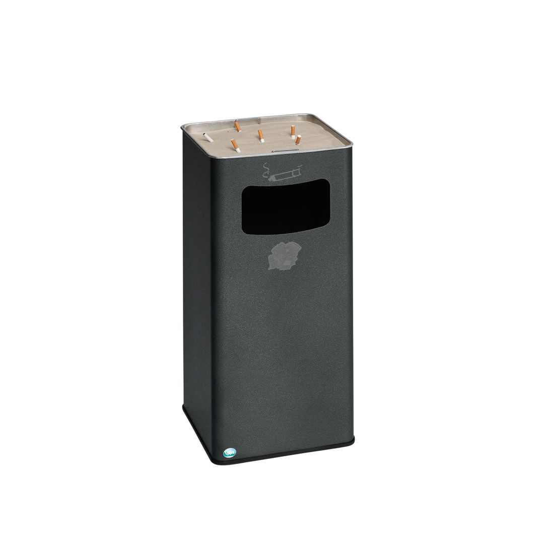 Abfallsammler mit Ascher - viereckig - Volumen 53 l - 705 x 330 x 330 mm (HxBxT) - Antik silber