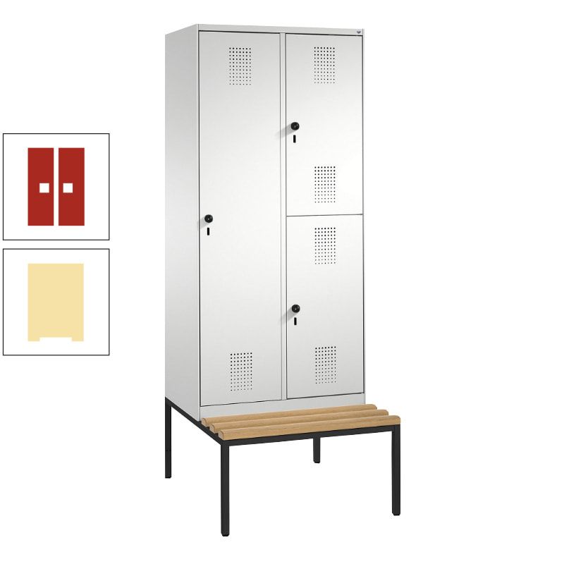 Garderobenschrank, Spind ein- und doppelstöckig Sitzbank, 2 Abteile, 3 Fächer, 2.090 x 800 x 500 mm (HxBxT), Front anthrazitgrau, Korpus anthrazitgrau