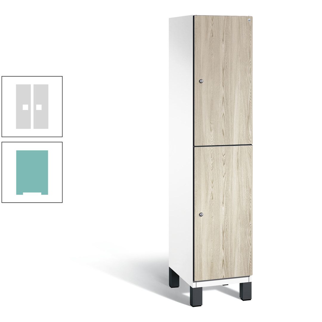 Fächerschrank, Garderobenschrank, mit Füßen, 1 Abteile, 1.980 x 400 x 525 mm (HxBxT), Korpus anthrazitgrau, Tür Donau-Ahorn