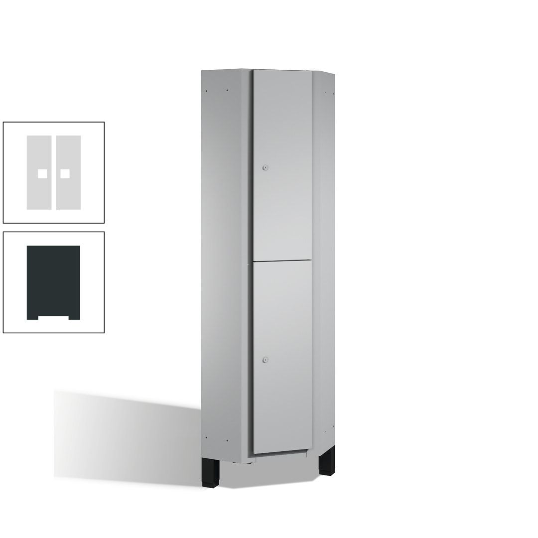Eckschrank, Spind, auf Füßen, 2 Personen, 1.980 x 500 mm (HxT), Korpus anthrazitgrau, Tür anthrazitgrau