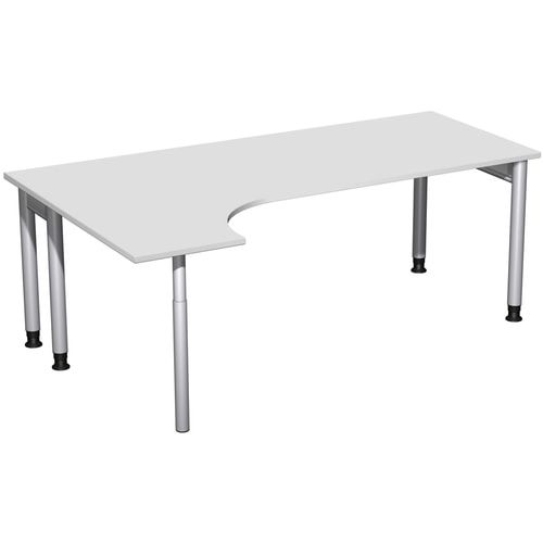 Eckschreibtisch, Ecke links, Füße einseitig verkürzt, 4-Fuß Pro, höhenverstellbar, 680-800 x 1.600 x 1.200 mm (HxBxT), Dekor Ahorn